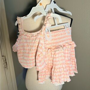 Sara Sara Pink and White Striped Ruffle Kids Matching Set